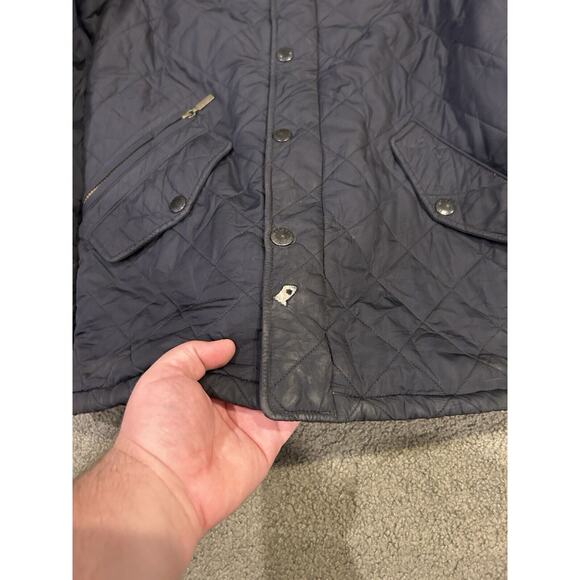 Barbour Powell Quilted Black/ Brown Leather Trim Full Zip Jacket Size Large - Picture 2 of 4